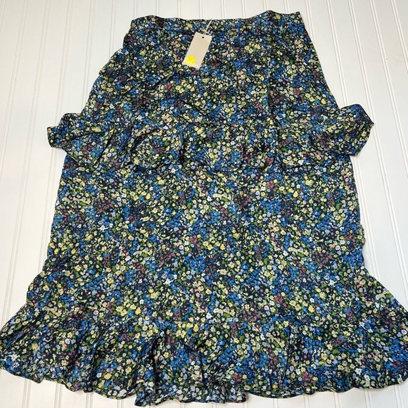 BODEN Satin Ruffle Midi Skirt - Nebulas Blue Floral Print US 10 NEW - Picture 2 of 5